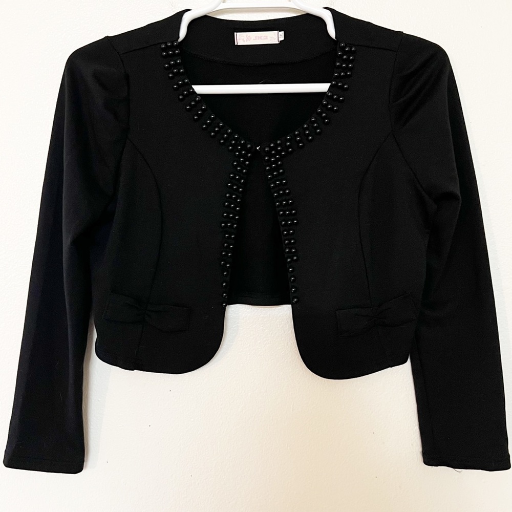JK2- shrug/coverup, black w/beaded accents, made w/light/soft sweater material